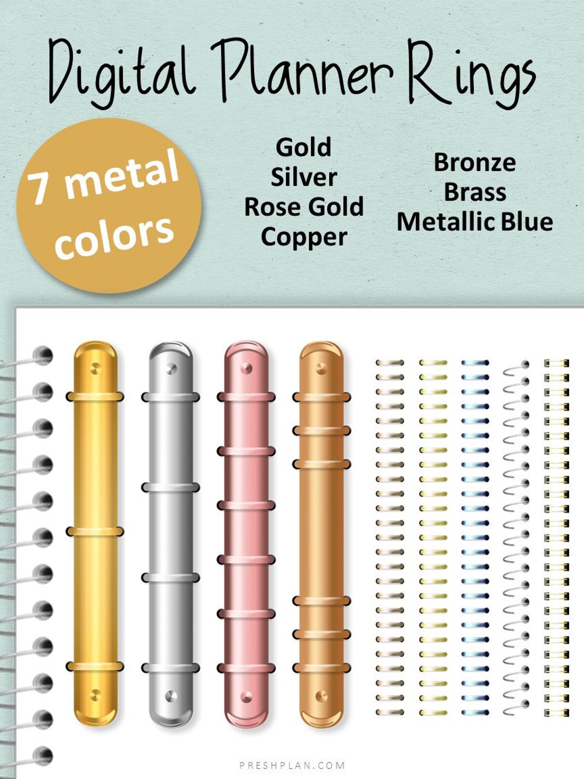 Digital Planner Rings Metallic Digital Spiral Coil Binder Etsy