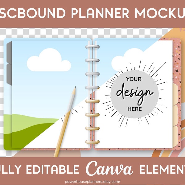 Discbound Planner Mockup Bundle for Canva, Printable Planner Insert Product Mockup, Disc-bound Notebook Mockup elements, fully editable