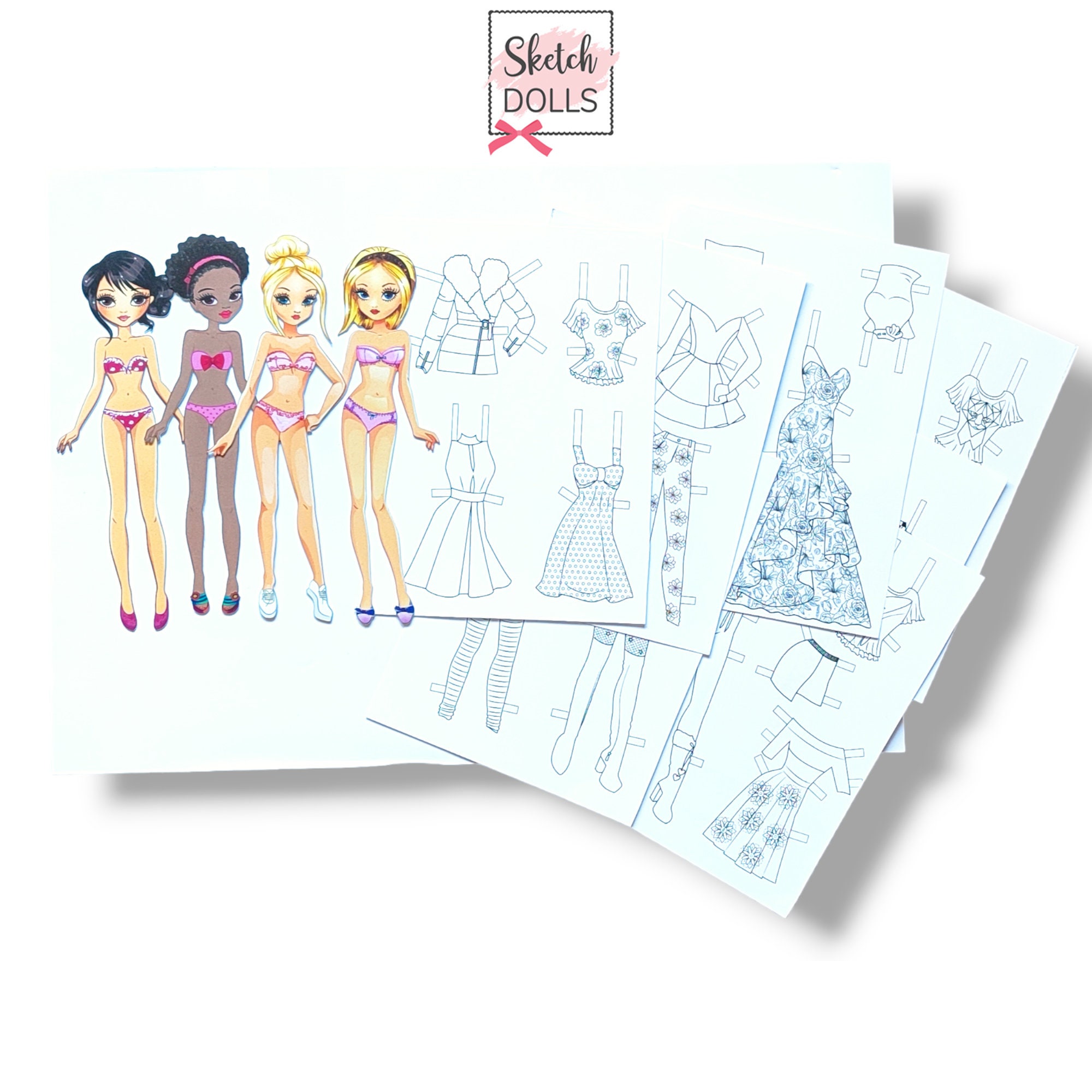 Paper Dolls, Cut Out, Ready to Play Paper Dolls, Set of 4 Paper Dolls, 4 Friends Paper Dolls