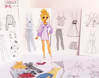 Cut out paper doll Emma, ready to play paper doll, cardboard paper doll with stand, Fashion paperdoll with clothes, Creative kid for child