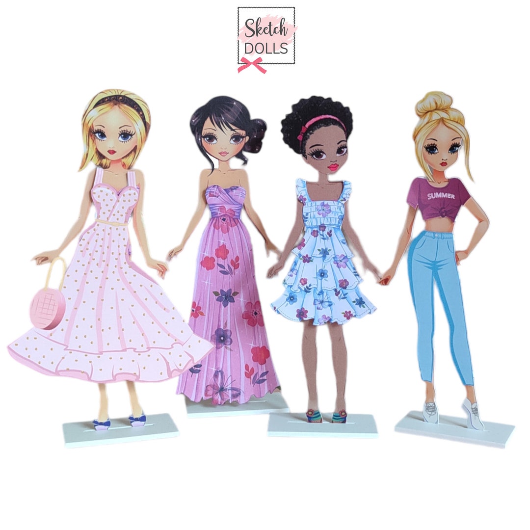 Paper Dolls, Cut Out, Ready to Play Paper Dolls, Set of 4 Paper Dolls, 4 Friends Paper Dolls