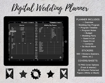 Digital Wedding Planner, Wedding Planner, Digital Planner, PowerPoint Planner, Chic Black Wedding Planner - INSTANT DOWNLOAD