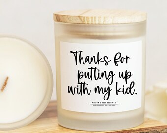 Grazie per aver sopportato mio figlio, regali per insegnanti divertenti, candela per insegnanti, regalo per l'apprezzamento dell'insegnante, regalo di laurea, fine anno