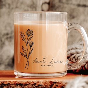 Taza personalizada con nombre de tía, regalo de cumpleaños de tía, Est 2024, taza Bae, copa de anuncio de embarazo, taza de campamento que pronto será regalo de tía, vaso con nombre personalizado