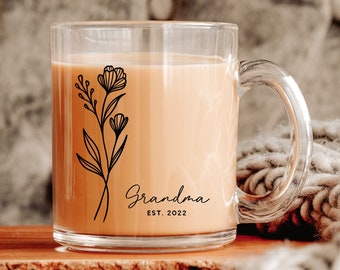 Grandma Mug, New Grandma Mug Est 2024,  Mimie Mug, Pregnancy Announcement Cup, Glass Mug Grandma Glass Mug, Custom Name Future Grandma