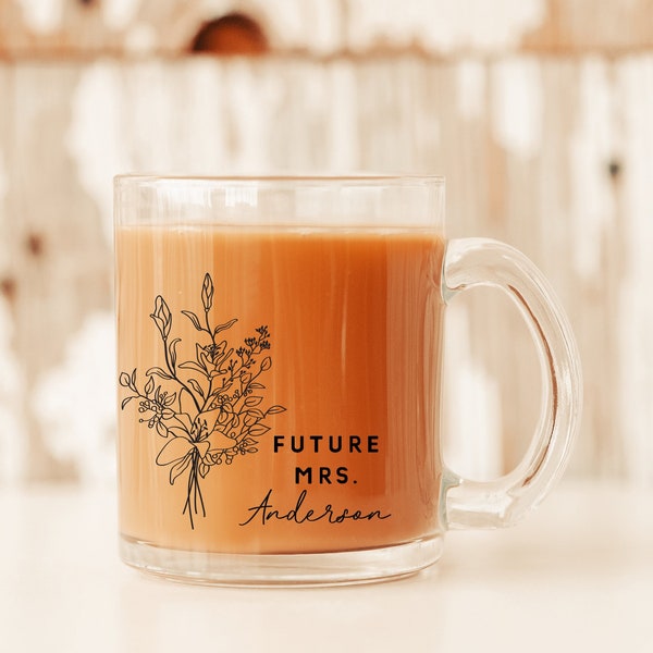 Future Mrs Mug for Bride to Be Personalized Floral Mr and Mrs Mugs Camp or Glass Mug Future Bride Mug Engagement Gift for Bridal Shower