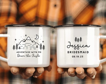 Personalized Bridesmaid Gift, Adventure Down the Aisle with Me Mug, Bridal Party Camp Mug, Wedding Favor, Bride tribe Gift, Maid of honor