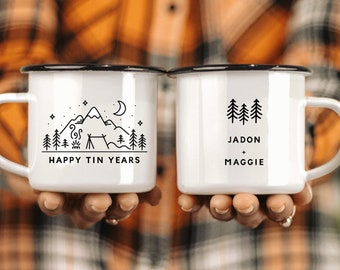 Happy Tin Years Camp Mug, Tin Year Anniversary Mug, Customized Husband Gift, Personalized Anniversary Gift, Anniversary Gift for Wife