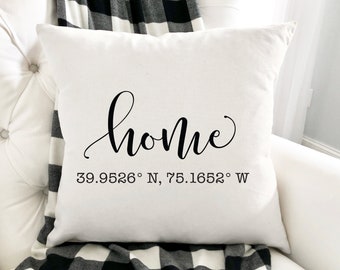 Coordinate Cuscino, Cuscino personalizzato, Regalo di chiusura dell'agente immobiliare, Cuscino di posizione, Cuscino latitudine longitudine, regalo casalingo, nuovo regalo per la casa