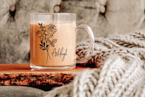 Custom Flower Mug, Personalized Name Birthday Mug, Birthday Gift for Her, Birth Month Gift, June Birthday, July Gift, Mom Birthday