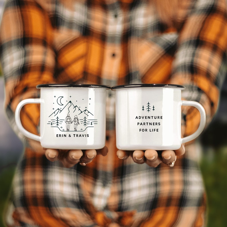 Personalized Couple Mug, Wedding Shower Gift Idea, Mountain Mug, Custom Couple Camping Mug, Engagement Wedding Anniversary Gift, image 1