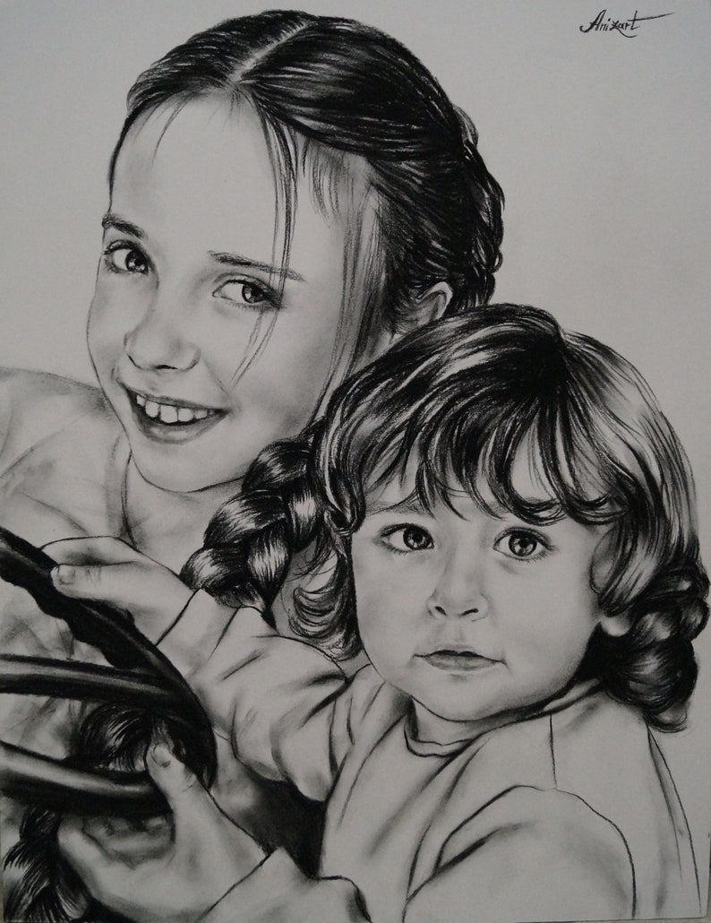 Custom Pencil Portrait From Photo Original Drawing Sketch Etsy