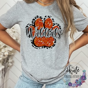 Wildcats shirts, Wildcats spirit shirt, leopard shirt, faux glitter, wildcats football, team sports shirts, school spirit shirts, cheetah