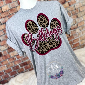 Bulldogs shirts, Bulldogs spirit shirt, sports shirt, leopard shirt, paw print shirt, Bulldogs football, Bulldogs cheer, school spirit shirt