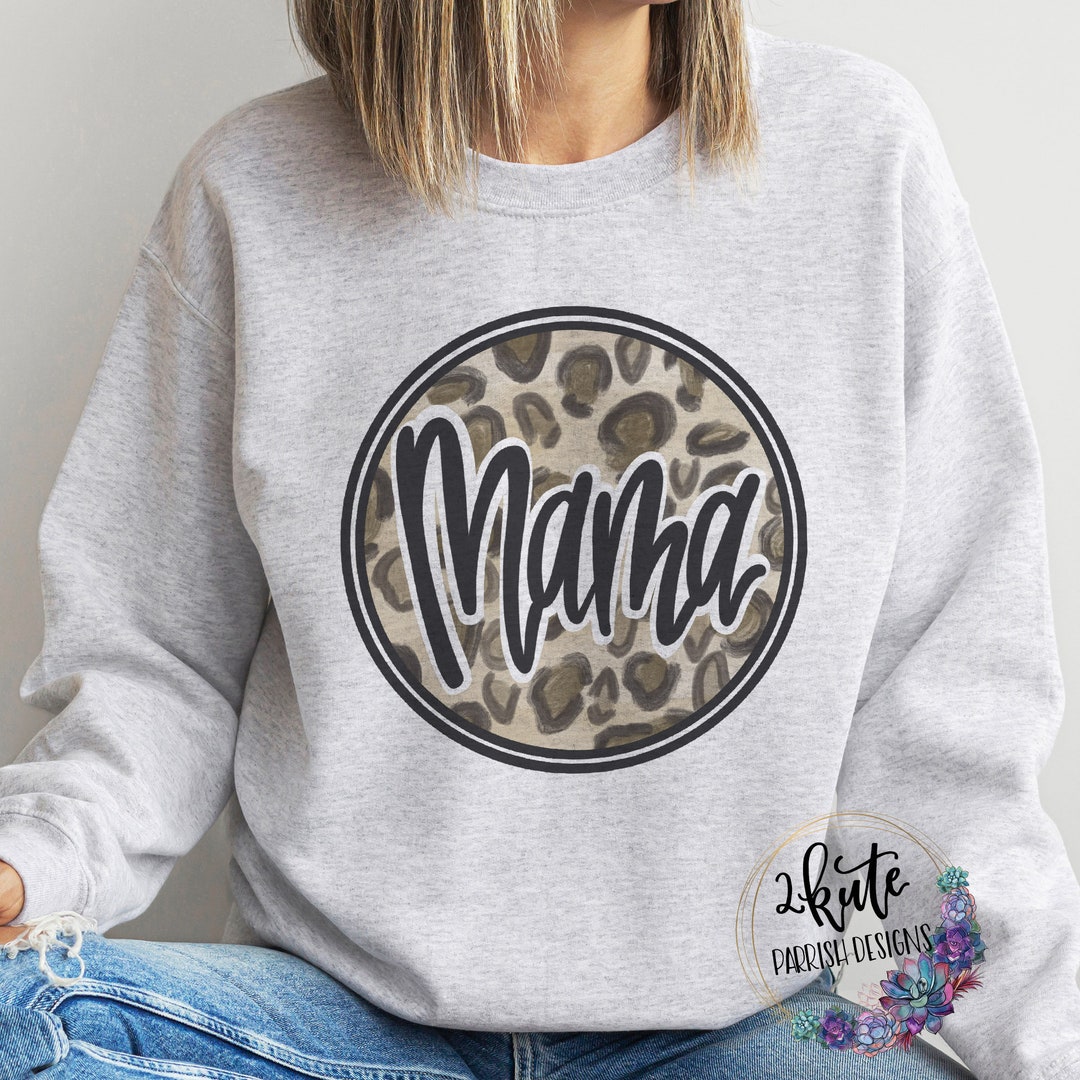 MAMA Leopard Color Block Round Neck Sweatshirt