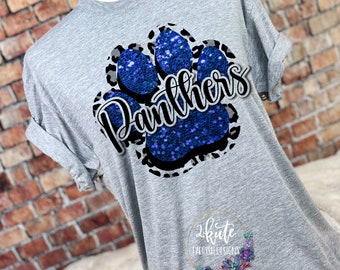 Panthers shirts, panthers cheer shirt, FAUX glitter shirt, panther paw, panthers cheer, team sports shirts, school spirit shirts, cheer mom