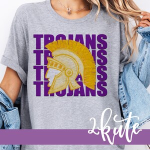 Trojans shirts, sports T-shirt, high school sports tee, Trojans mascot shirt, Trojans spirit wear, school spirit shirt, Trojans football Purple & Yellow