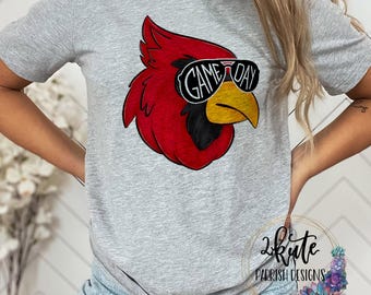 Cardinals game day glasses, school spirit shirt, Cardinals mascot, Cardinals shirt, game day shirt, cardinal football, team sports shirt