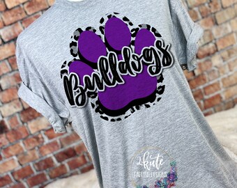 Bulldogs shirts, Bulldogs spirit shirt, sports shirt, leopard shirt, paw print shirt, Bulldogs football, Bulldogs cheer, school spirit shirt