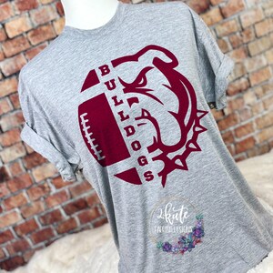 Camiseta de fútbol de bulldog, camiseta de bulldog, camiseta con espíritu de bulldog, ropa con espíritu de bulldog, camisetas de espíritu de escuela secundaria para hombres, camisetas de deportes de equipo