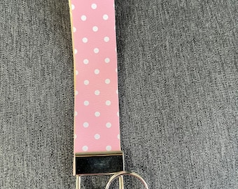 Pink Polka Dot Keychain Lanyard