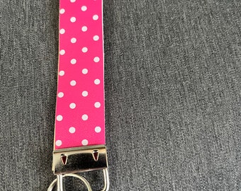 Hot Pink Polka Dot Keychain Lanyard