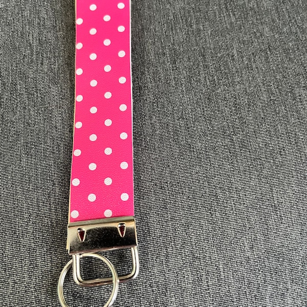 Hot Pink Polka Dot Keychain Lanyard