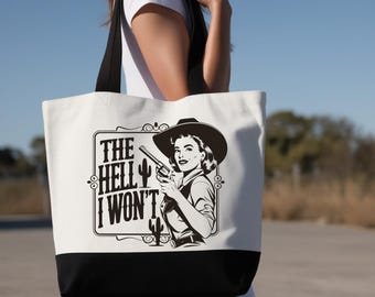 Sassy Retro Cowgirl Western Tote Bag Large