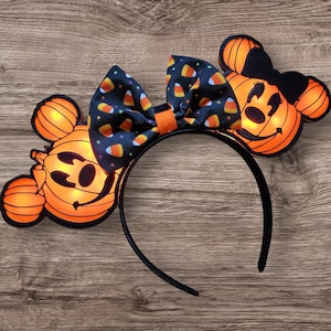 Light Up Pumpkin Mouse Ears Illuminated Halloween Headband