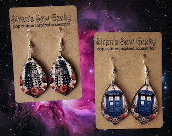 Doctor Who TARDIS or Dalek Floral Earrings