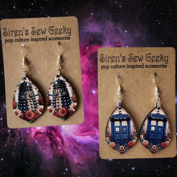 Doctor Who TARDIS or Dalek Floral Earrings