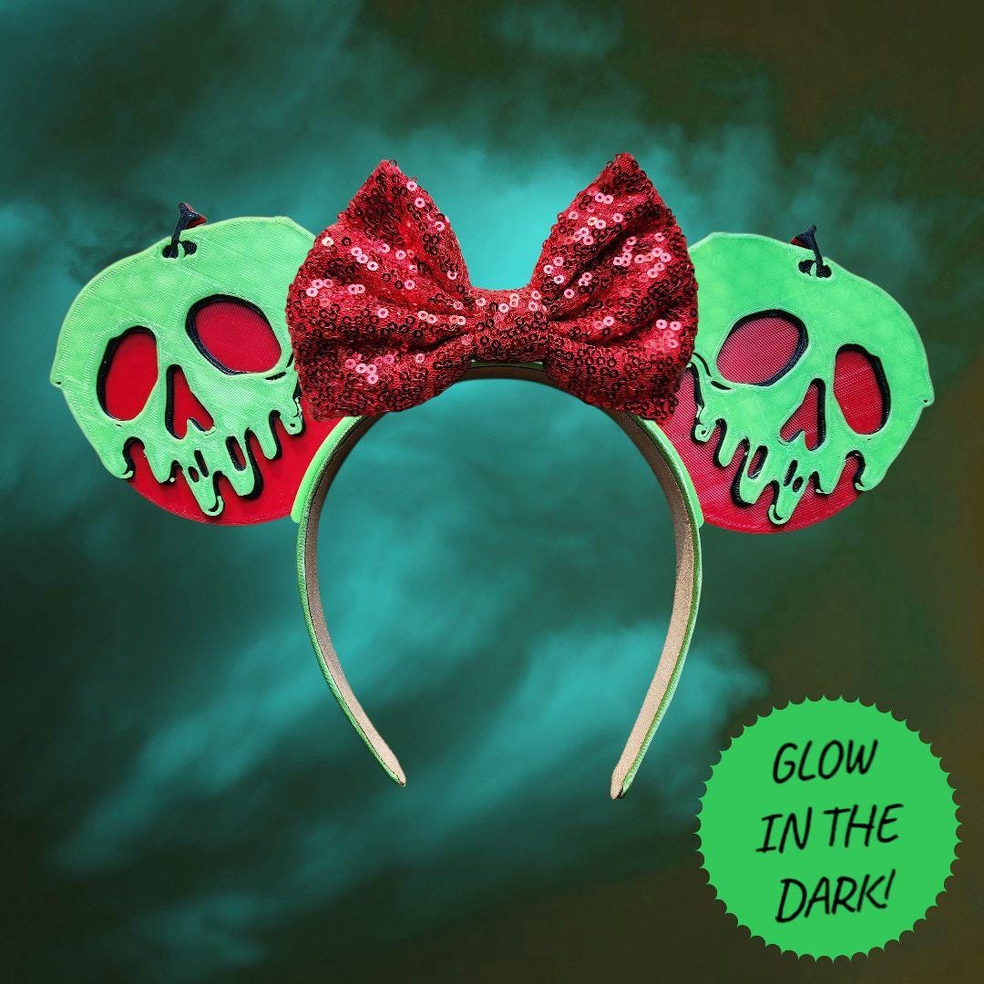 Rare Retired HTF Disney 2015 Glow in the Dark Poisonous Apple ears headband Disney Parks Snow White Evil Queen Poison Apple Ear Ears  main image 4