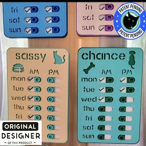 Recordatorio de alimentación para perros, recordatorio de alimentación de mascotas, rastreador de alimentación, rastreador de medicamentos / recordatorio AM/PM / magnético / personalizado / varios colores