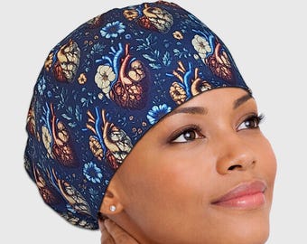 heart scrub cap for woman, cardiac surgical hat, euro and ponytail