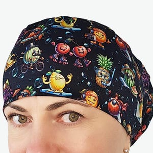Summer fruits surgical cap, scrub caps for women, funny euro style nurse caps with buttons