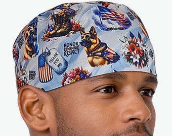 Memorial Day Man scrub cap, patriotic unisex surgical hat with ties