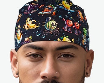 Fun Men's Scrub Cap, Fruits surgical hat, tie back scrub hats