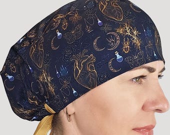 Gothic cardiac surgical hat, Anatomical heart scrub cap, Dark academia nurse hat with buttons