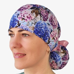 Gorros quirúrgicos florales para mujer, gorro quirúrgico con cola de caballo, gorro quirúrgico de enfermera