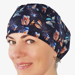 Dentist scrub cap, dental surgeon hat, women scrub hats, nurse scrub cap with buttons