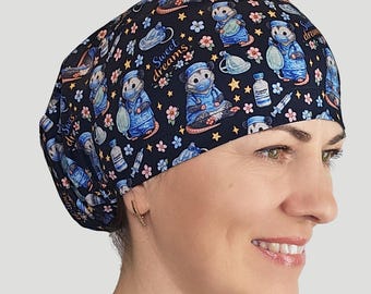Anesthesia scrub cap with Opossum print: Sweet dreams CRNA surgical hat, Pediatric nurse