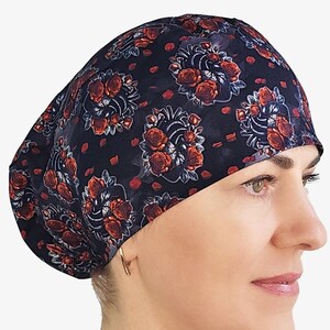 Gothic hearts scrub caps for women, cardio surgical scrub hat, euro nurse cap with toggle
