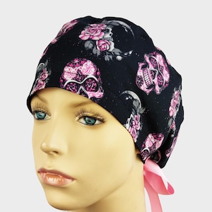 Skull scrub caps for women, euro surgical hat, nurse bonnet, scrub hats with buttons