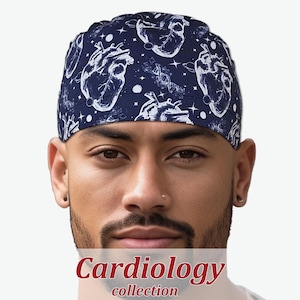 Anatomy Heart Scrub Cap for Men, Cardiac Surgical Hat, Cardiology Nurse Unisex Cap