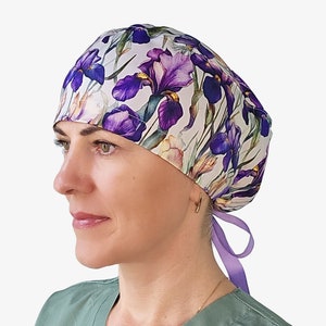 Scrub caps for women, floral surgical cap, ponytail scrub hat
