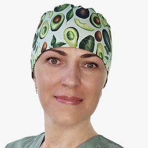 Avocado scrub cap women, fruits surgical scrub hat, euro style nurse caps