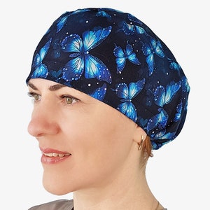Scrub caps with Butterflies, surgical hat for nurses, euro scrub cap toggle