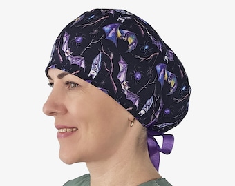 Halloween scrub caps, surgical cap, ponytail scrub cap for women, surgical scrub hat, bat scrub caps