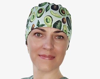 Avocado scrub cap women, fruits surgical scrub hat, euro style nurse caps
