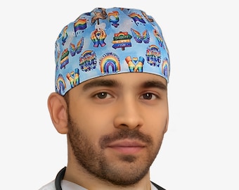 Pride scrub cap for man, toggle nurse cap with buttons, unisex surgical hat